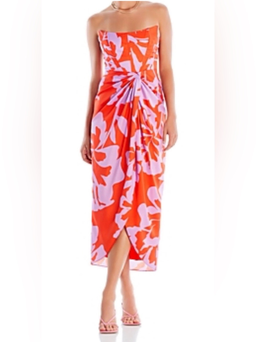 Andres Otalora Ospina Strapless Floral Print MIDI Dress, Cherry Flower, 0, $690